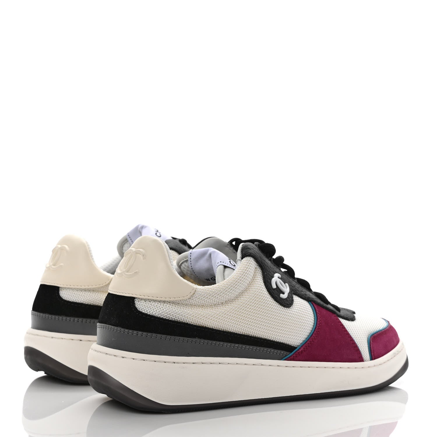 Chanel Fabric Suede Calfskin CC Sneakers 39.5 White Purple Black 4 of 9