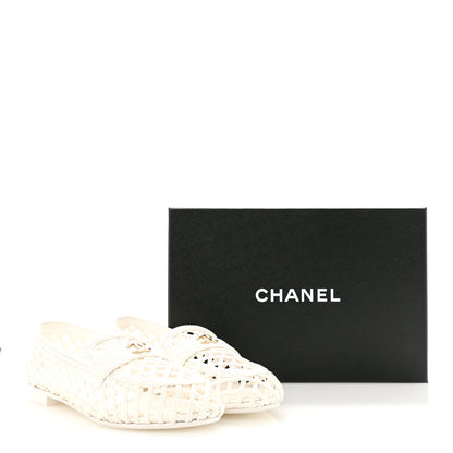 Chanel Braided Lambskin CC Mocassin Loafers 41 White 10 of 10