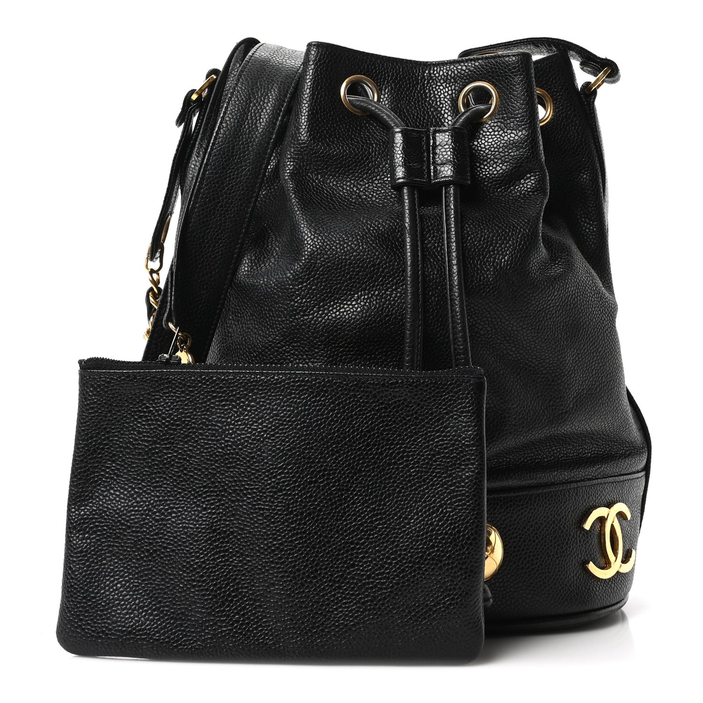 Caviar CC Drawstring Shoulder Bag Black