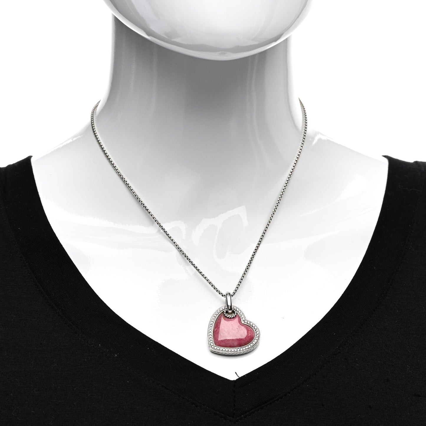 Sterling Silver Diamond Rhodochrosite Heart Pendant Necklace