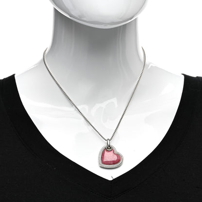 David Yurman Sterling Silver Diamond Rhodochrosite Heart Pendant Necklace 2 of 4