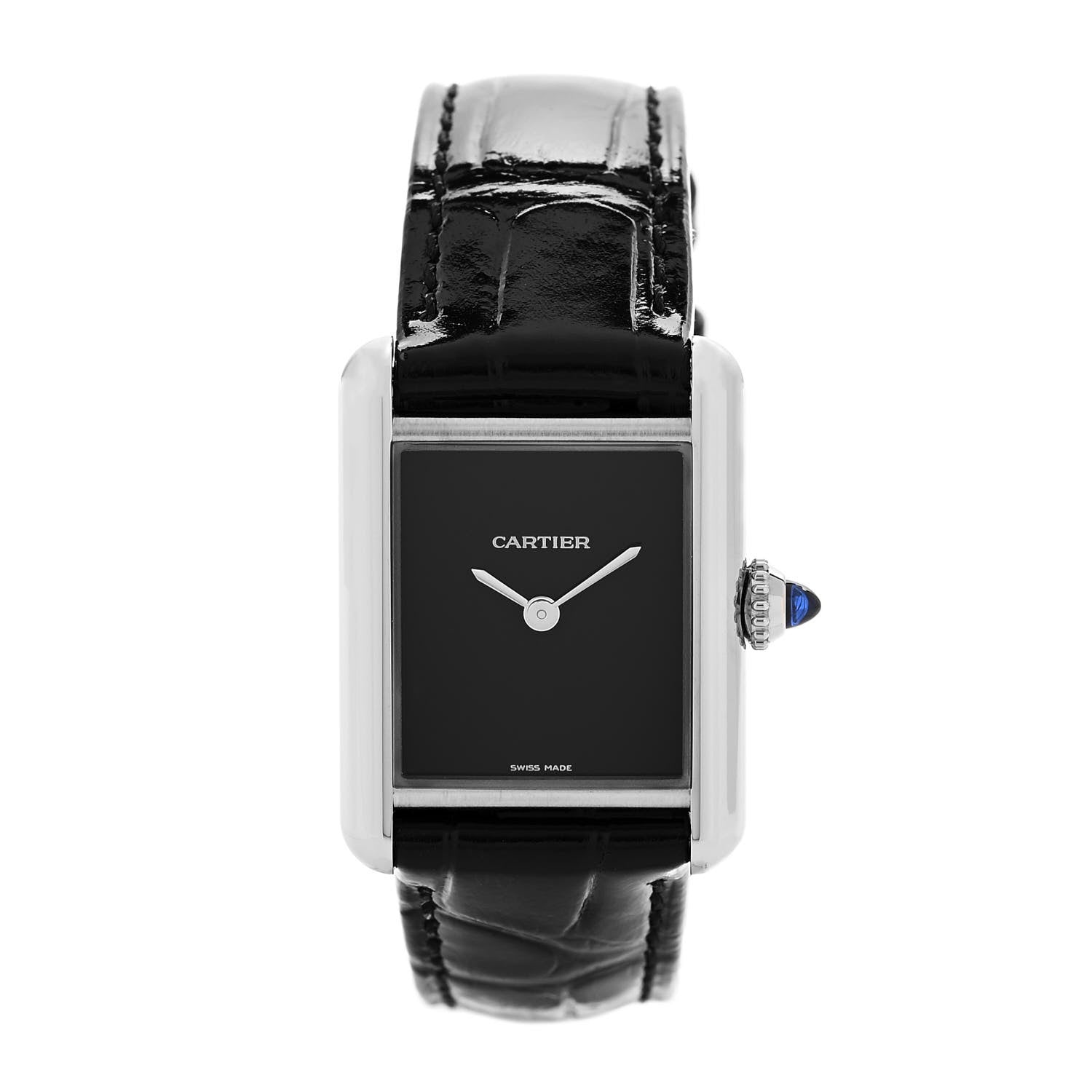 Cartier Stainless Steel Alligator 22mm Must de Cartier Tank Quartz Watch Black 1 of 5