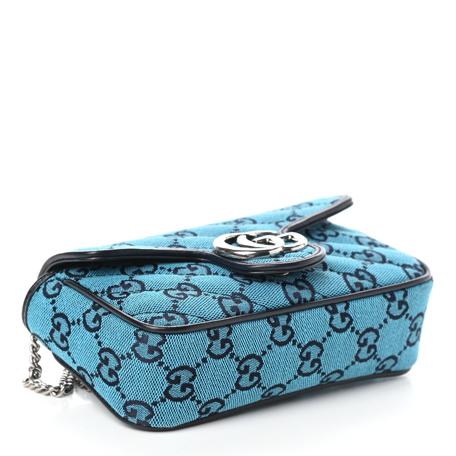 Gucci Monogram Multicolor Matelasse Diagonal Super Mini GG Marmont Shoulder Bag Light Blue 4 of 9