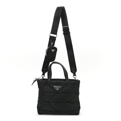 Prada Re-Nylon Nappa Triangle Quilted Padded Double Handled Zip Pocket Tote Black 1 of 12