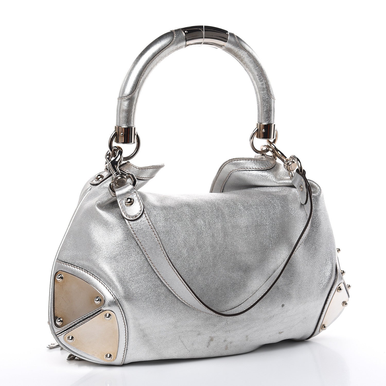 Gucci Metallic Calfskin Medium Indy Top Handle Hobo Silver 3 of 17