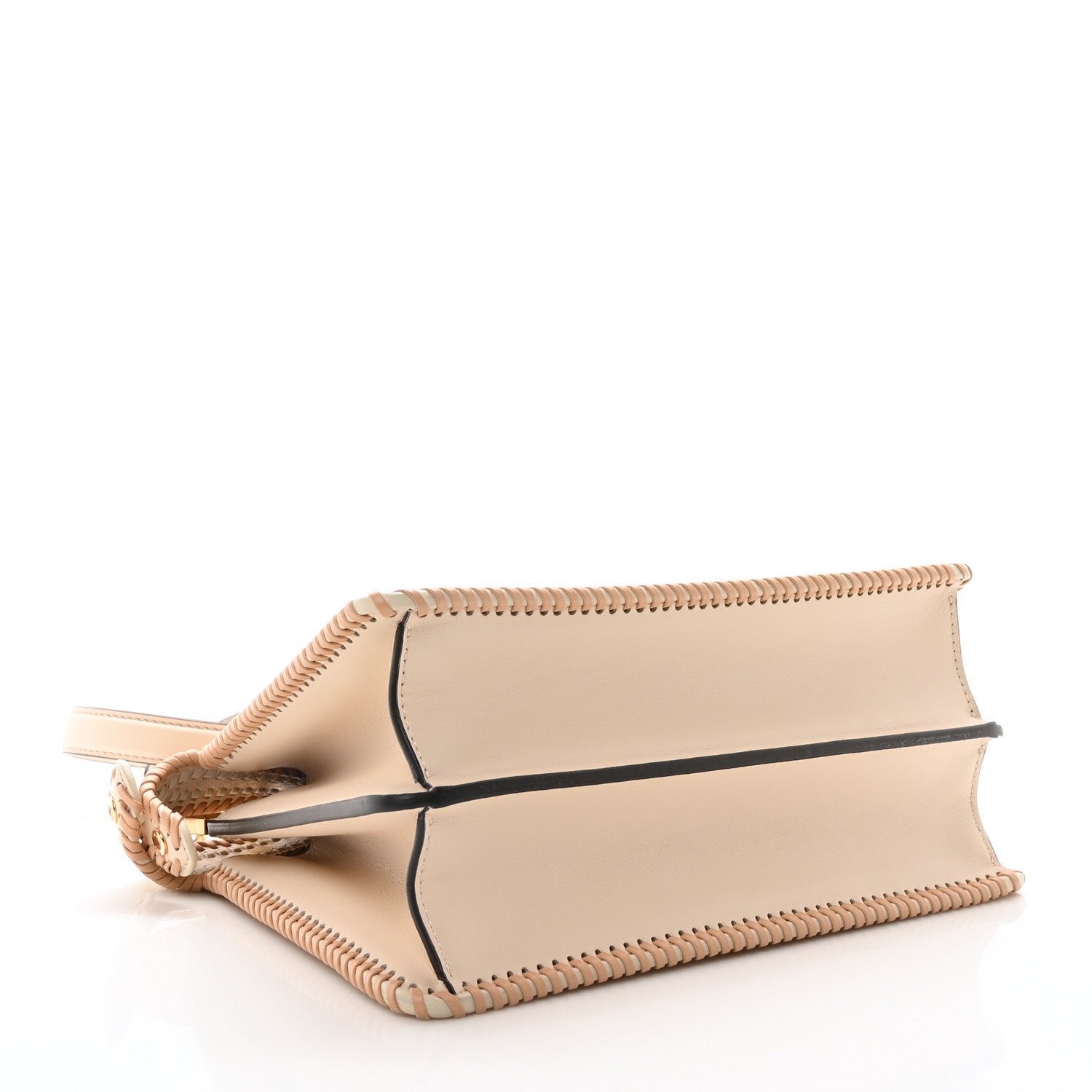 Fendi Vitello Grace Shiny Nappa Helix Woven Small Peekaboo I SEE U Satchel Camelia White Rice 4 of 9