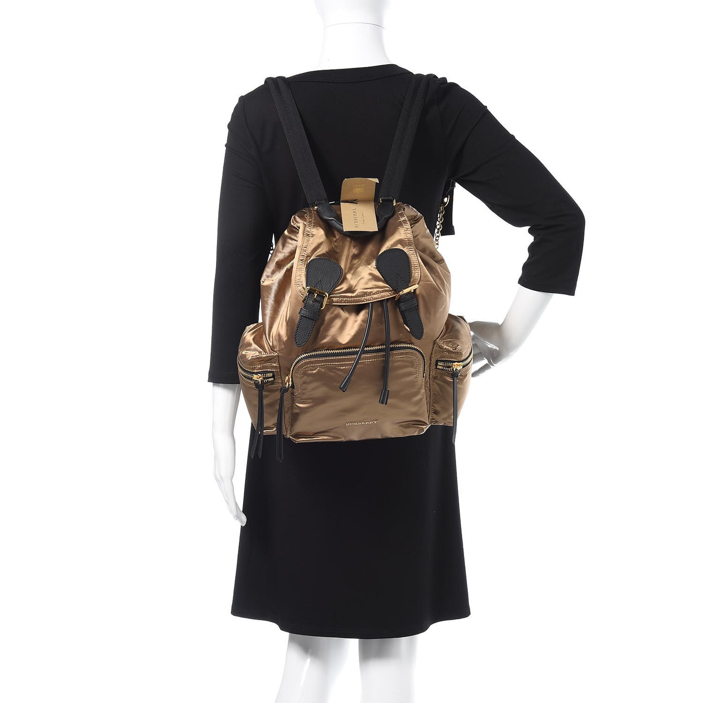 Metallic Satin Nylon Medium Rucksack Backpack Gold
