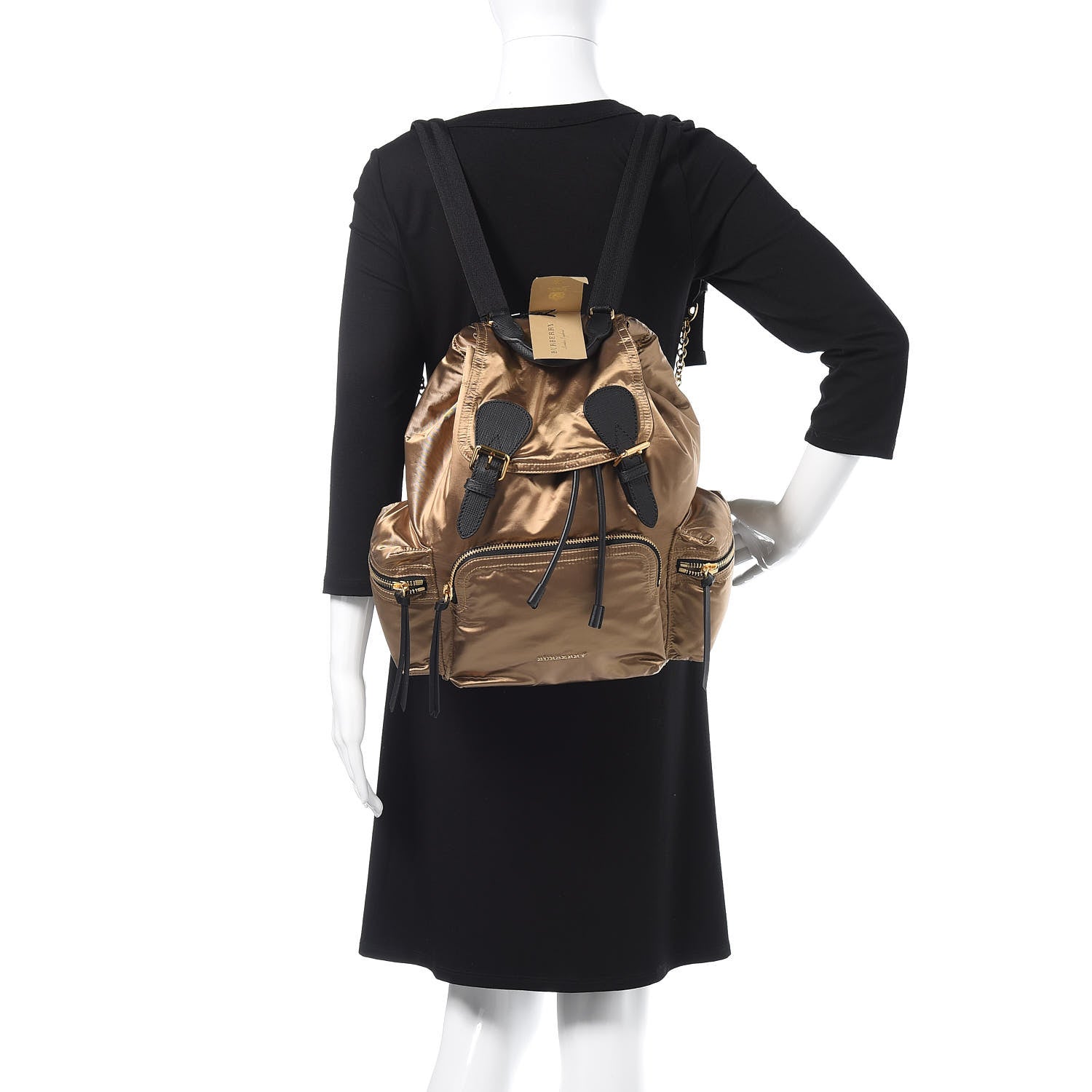 Burberry Metallic Satin Nylon Medium Rucksack Backpack Gold 2 of 9