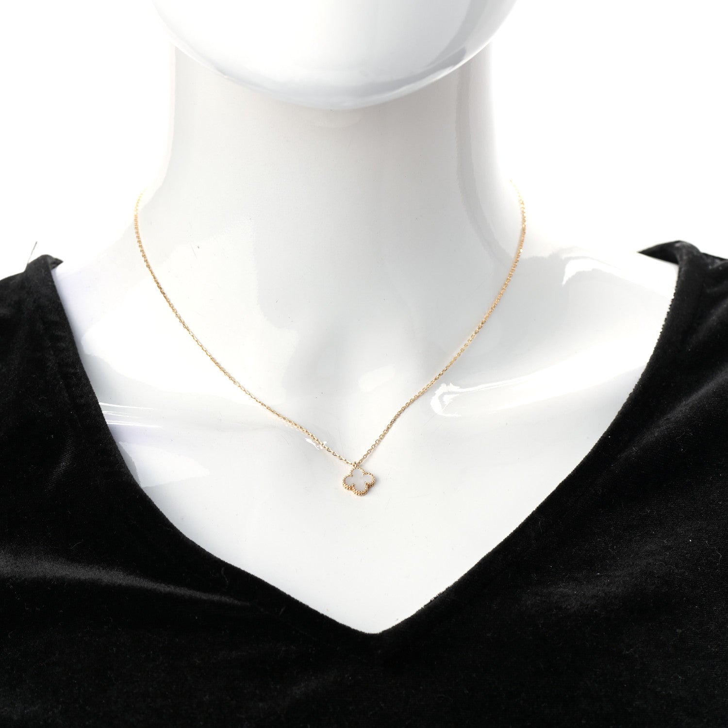 Van Cleef & Arpels 18K Yellow Gold Mother of Pearl Sweet Alhambra Pendant Necklace 2 of 7