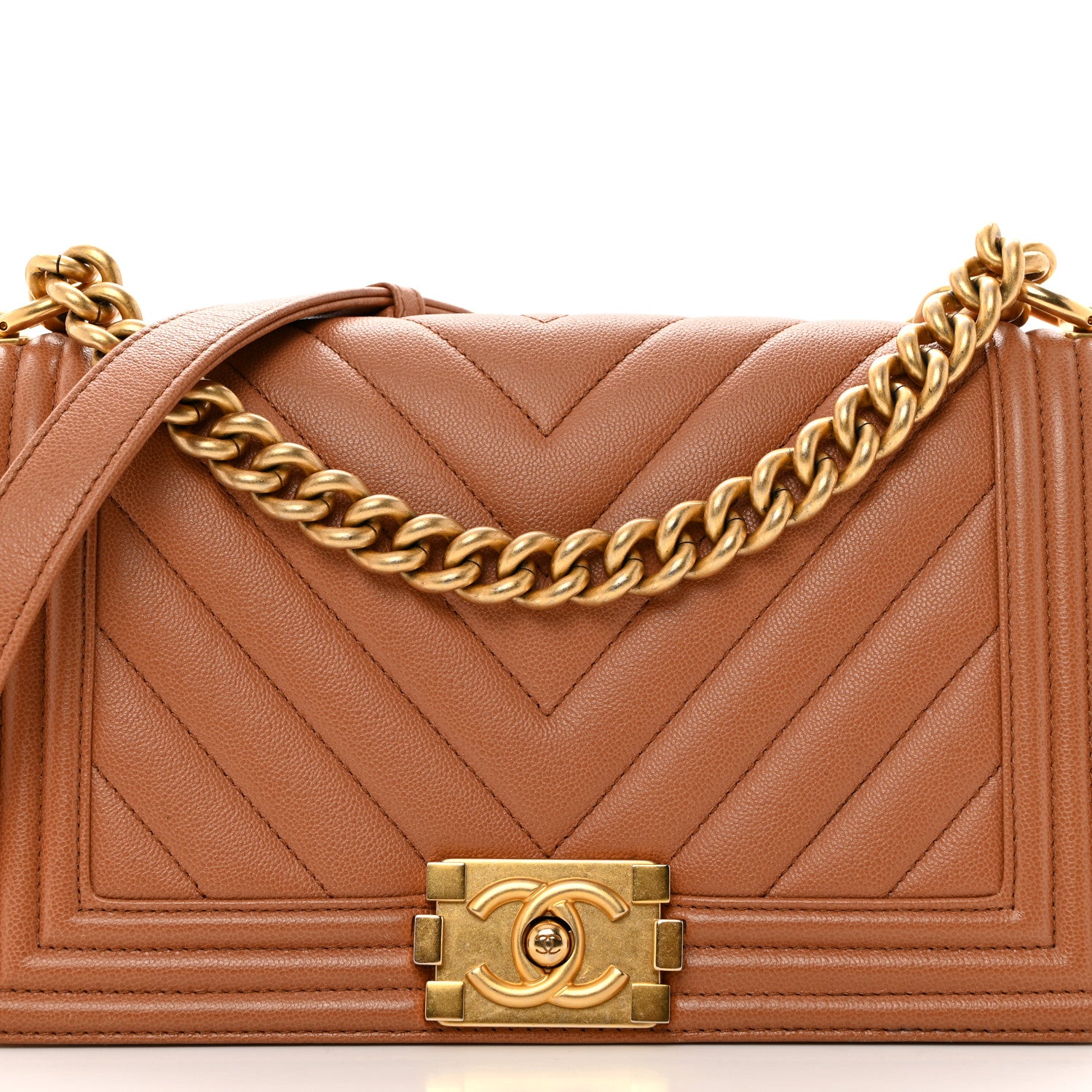 Chanel Caviar Chevron Quilted Medium Boy Flap Brown 8 of 12