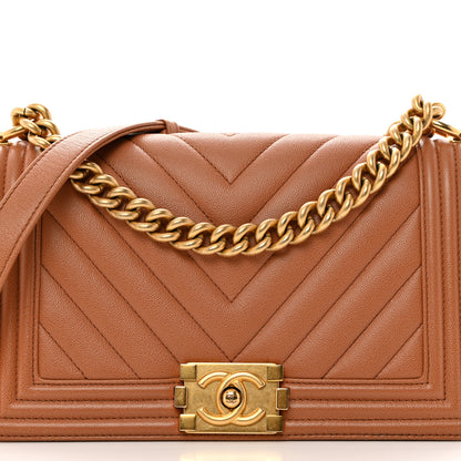Chanel Caviar Chevron Quilted Medium Boy Flap Brown 8 of 12