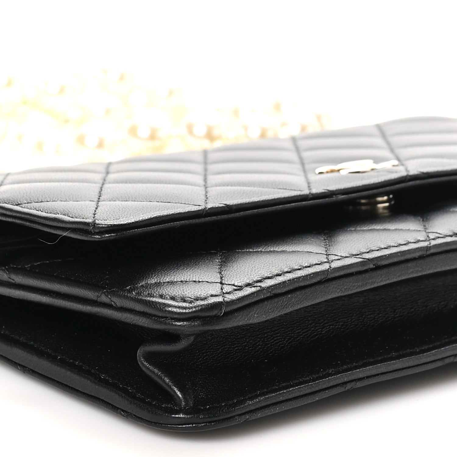 Chanel Lambskin Quilted Pearl Wallet On Chain WOC Black 10 of 12