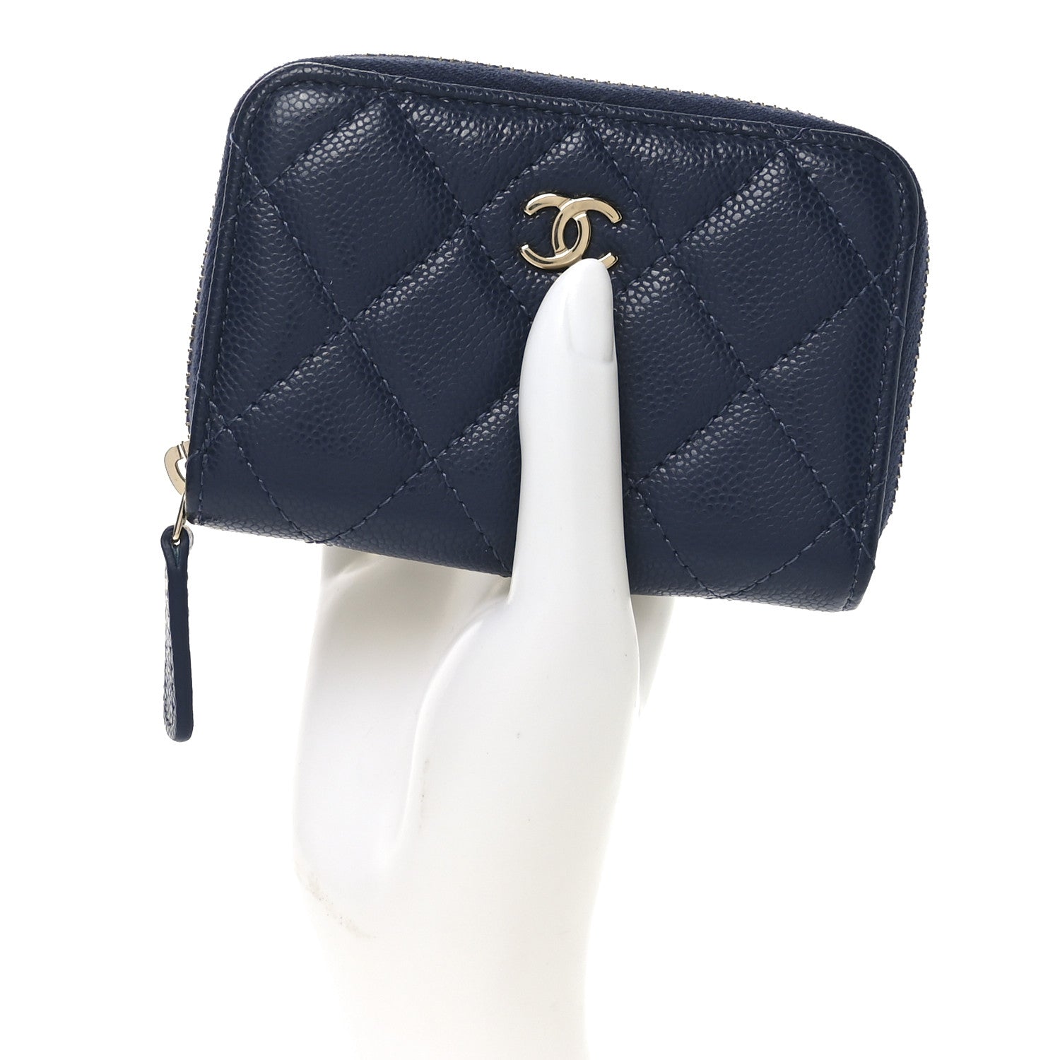 Chanel Caviar Quilted Zip Coin Purse Dark Blue 2 of 8