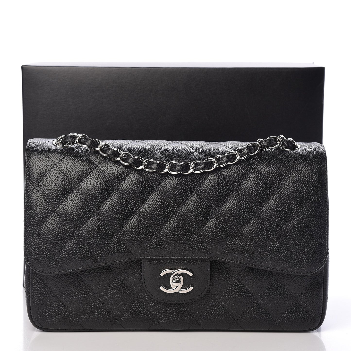 Caviar Quilted Jumbo Double Flap Black