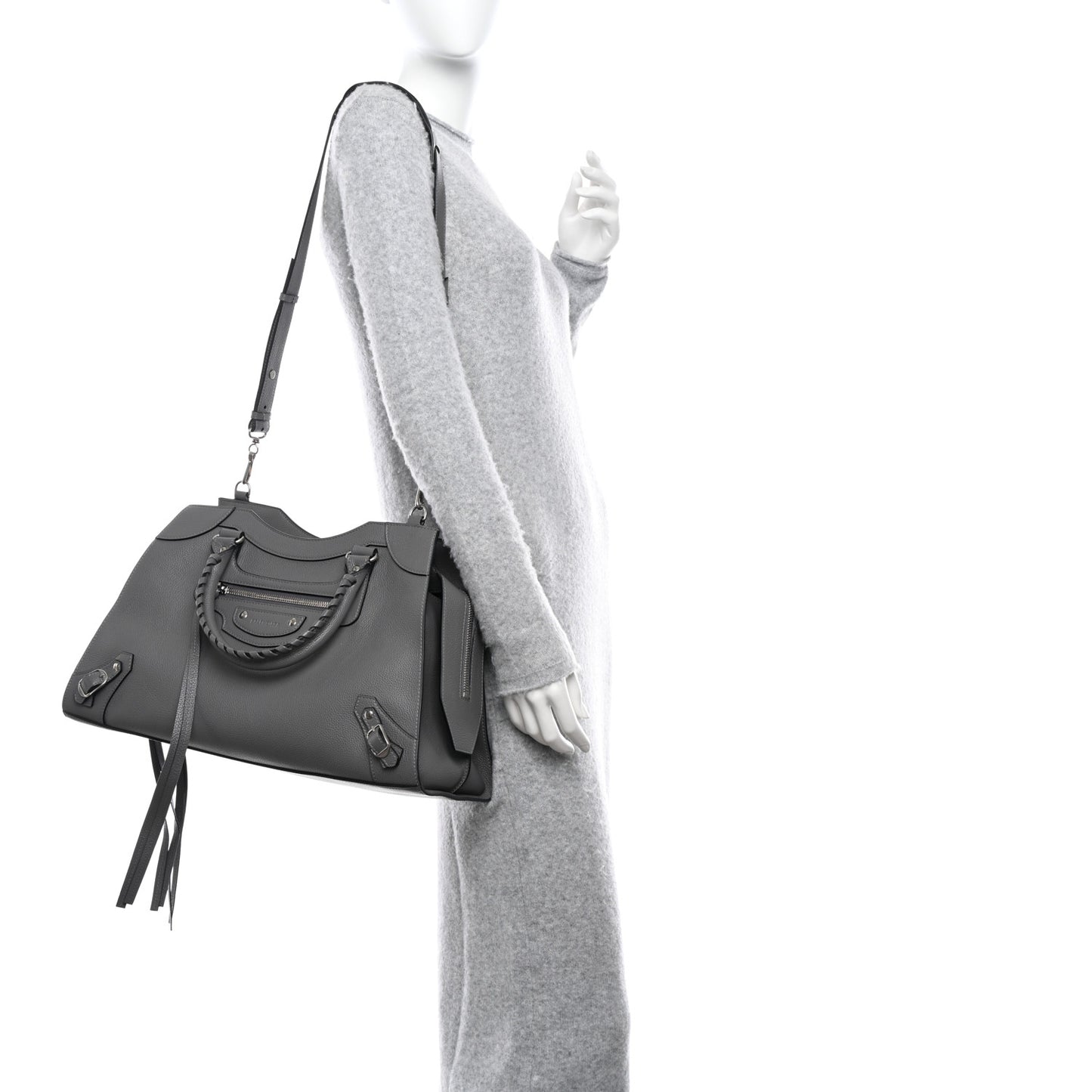 Grained Calfskin Neo Classic Silver Hardware Medium City Dark Grey