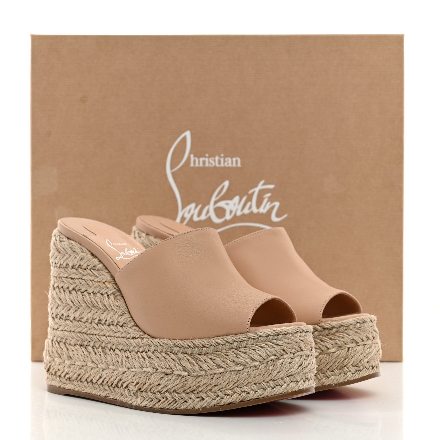 Christian Louboutin Calfskin Ariella Zeppa 130 Espadrille Sandals 36 Leche Scuro Naturel 8 of 8