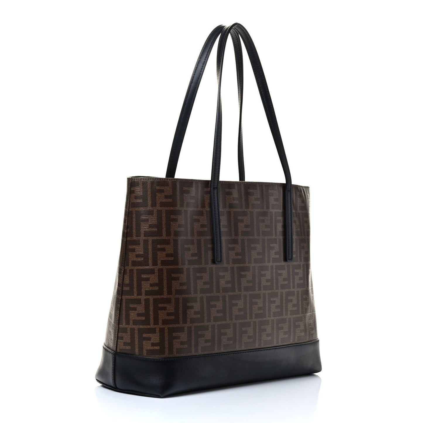 Glazed Fabric Vitello Century FF 1974 Stamp Patch Shopping Tote Mogano Panna Black