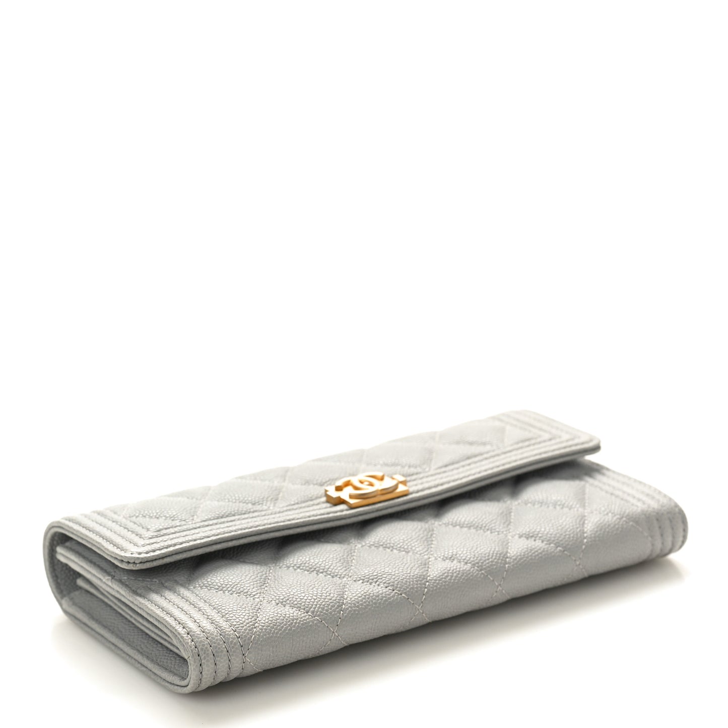Caviar Quilted Large Boy Gusset Flap Wallet Grey