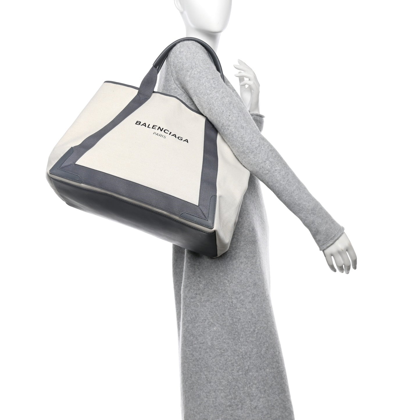 Cotton Canvas Calfskin M Navy Cabas Grey