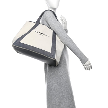 Balenciaga Cotton Canvas Calfskin M Navy Cabas Grey 2 of 11