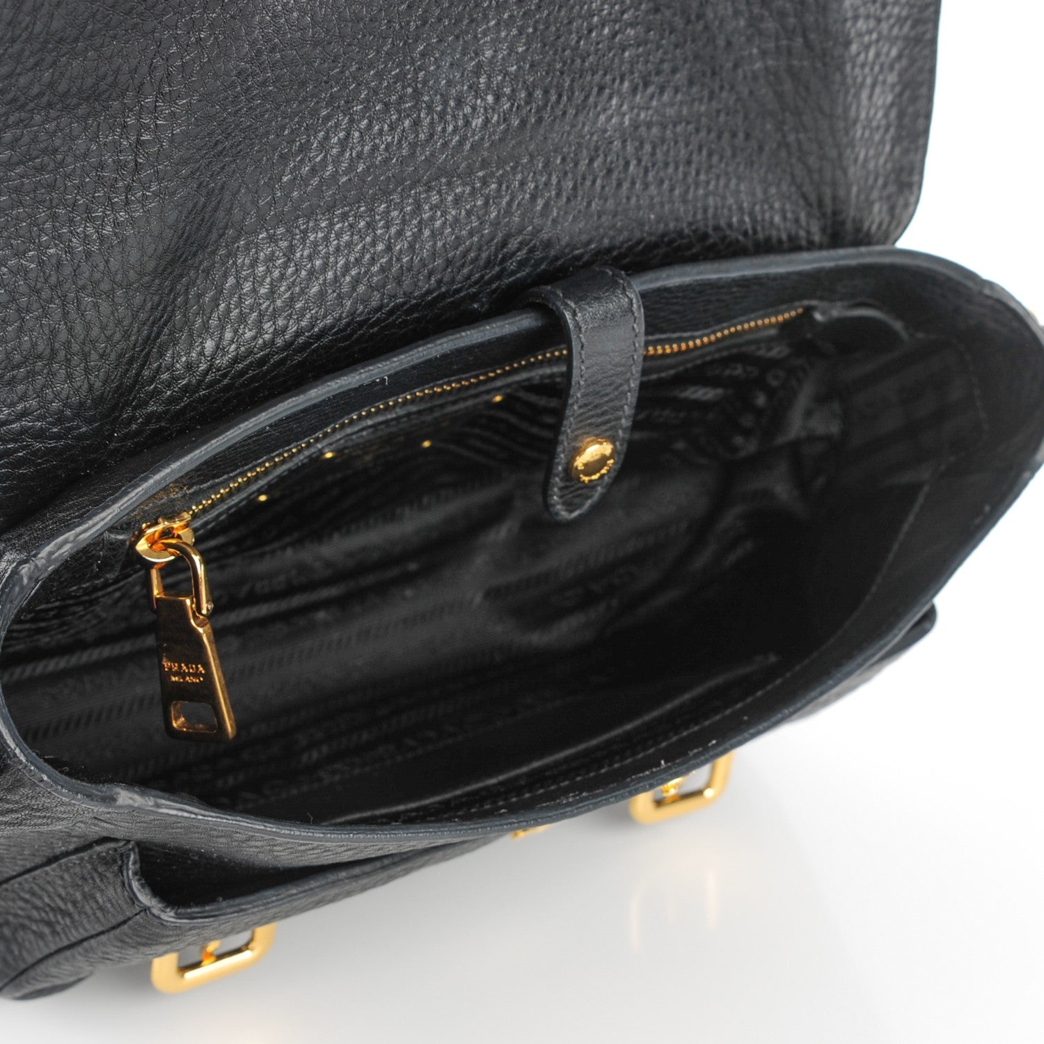Prada Vitello Daino Double Buckle Messenger Bag Black 5 of 11