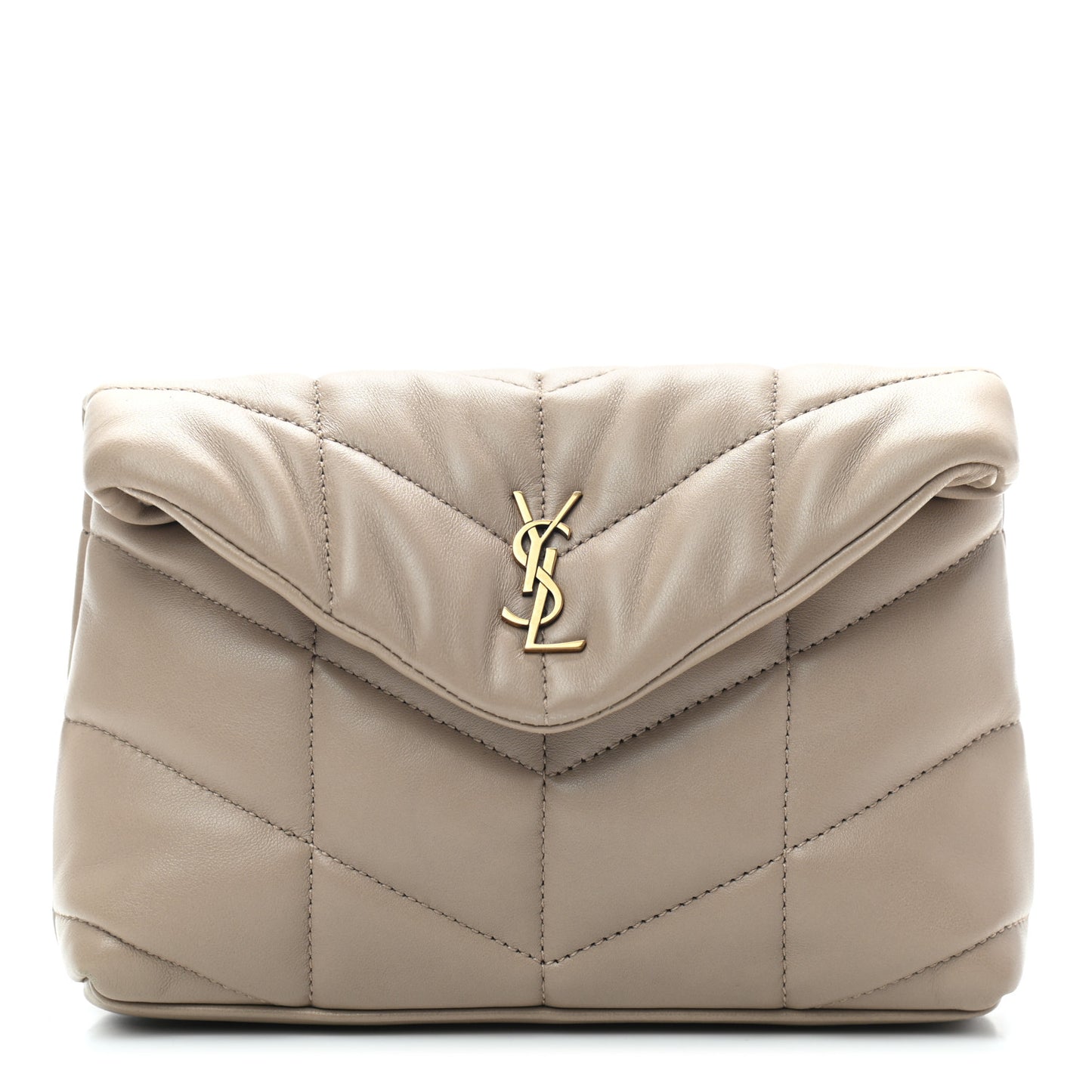 Lambskin Monogram Loulou Puffer Pouch Clutch Dark Beige
