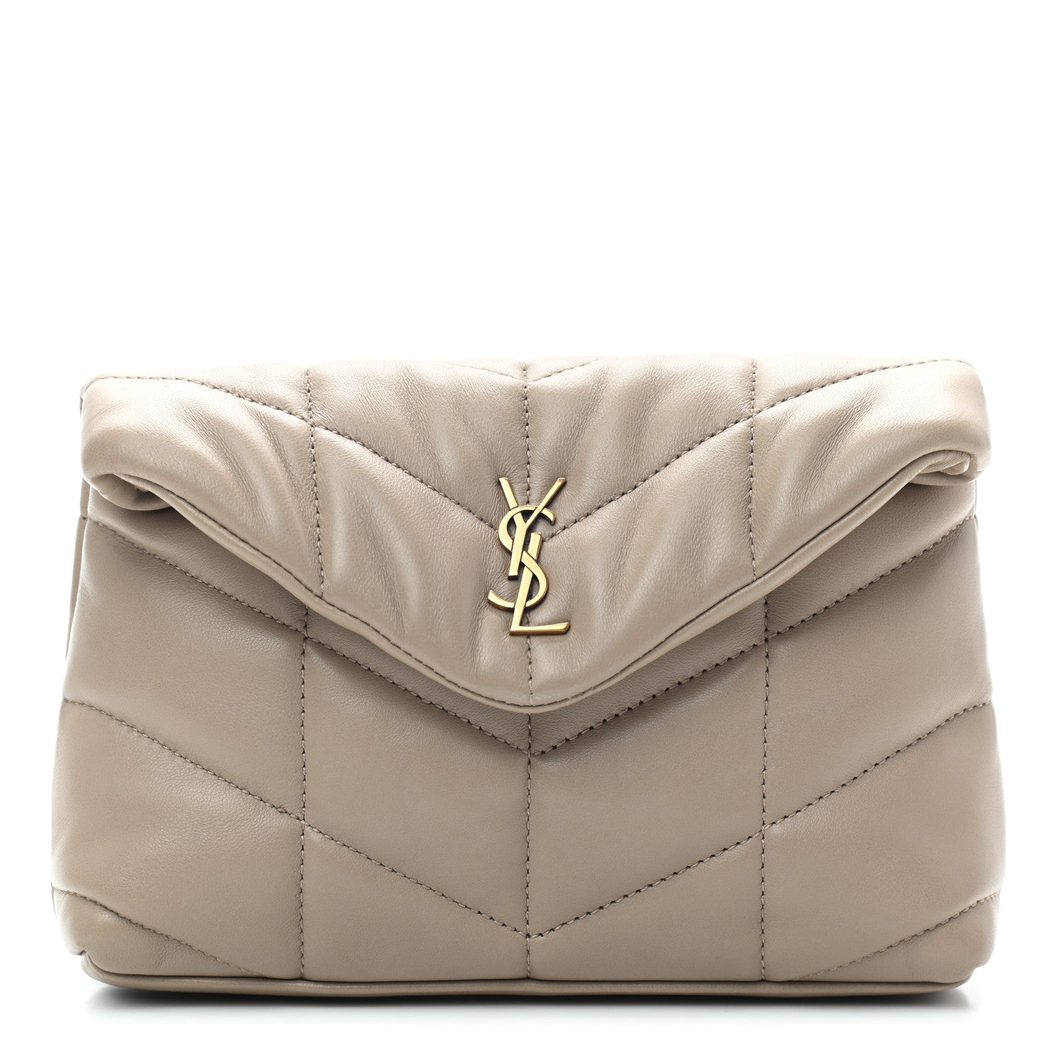 Saint Laurent Lambskin Monogram Loulou Puffer Pouch Clutch Dark Beige 2 of 7