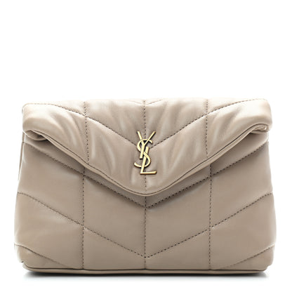 Saint Laurent Lambskin Monogram Loulou Puffer Pouch Clutch Dark Beige 2 of 7