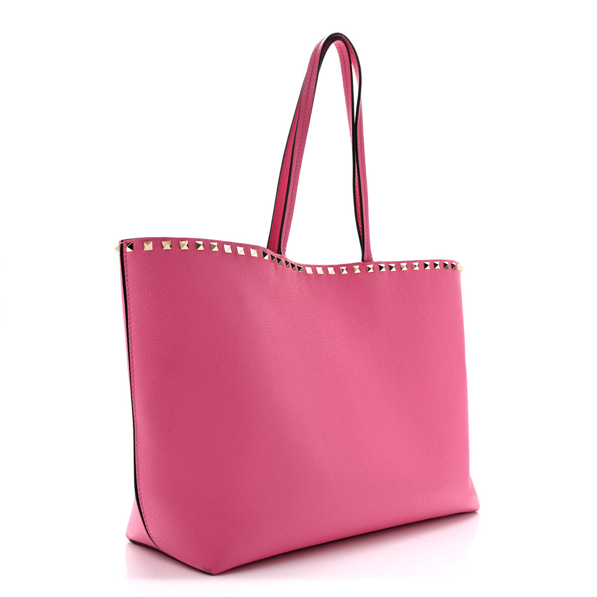 Grained Calfskin Rockstud Shoulder Tote Feminine Pink