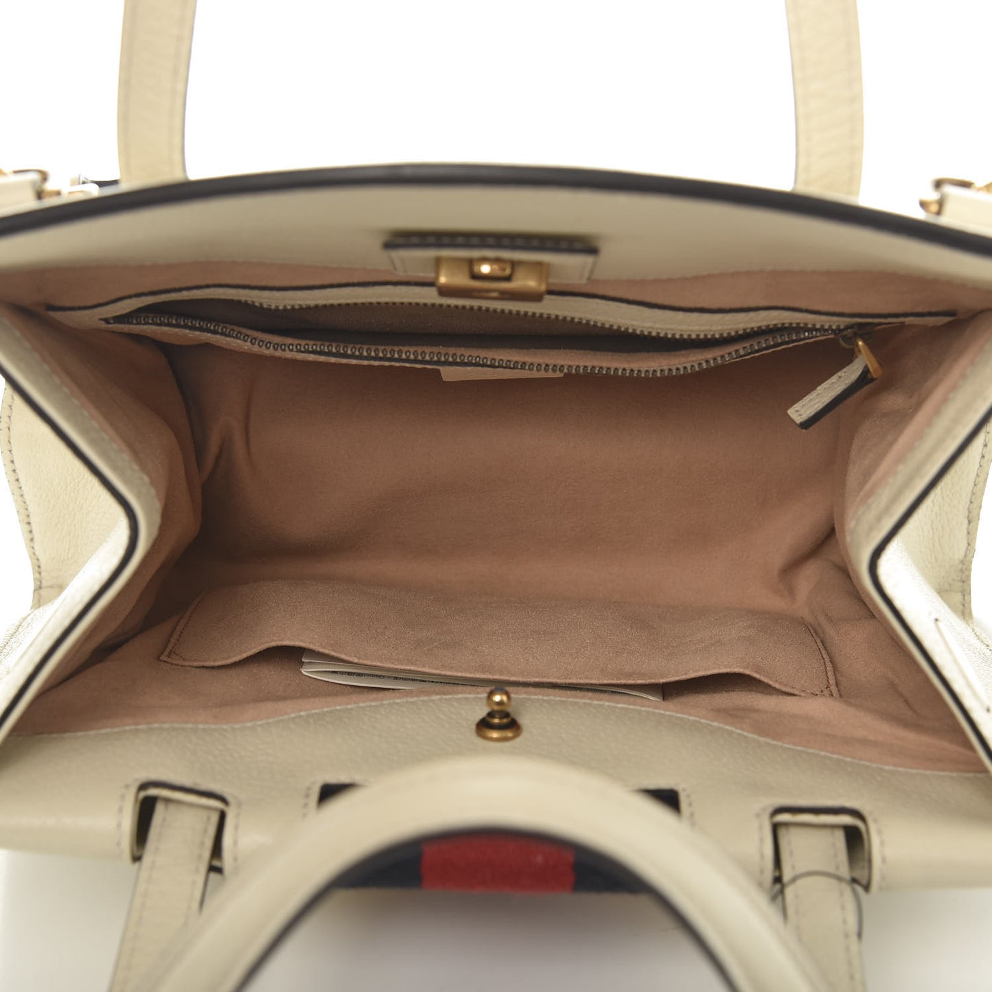 Grained Calfskin Web Stripe Butterfly Medium Totem Top Handle Bag White