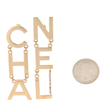 Chanel Metal Cha-Nel Logo Drop Earrings Gold 2 of 5