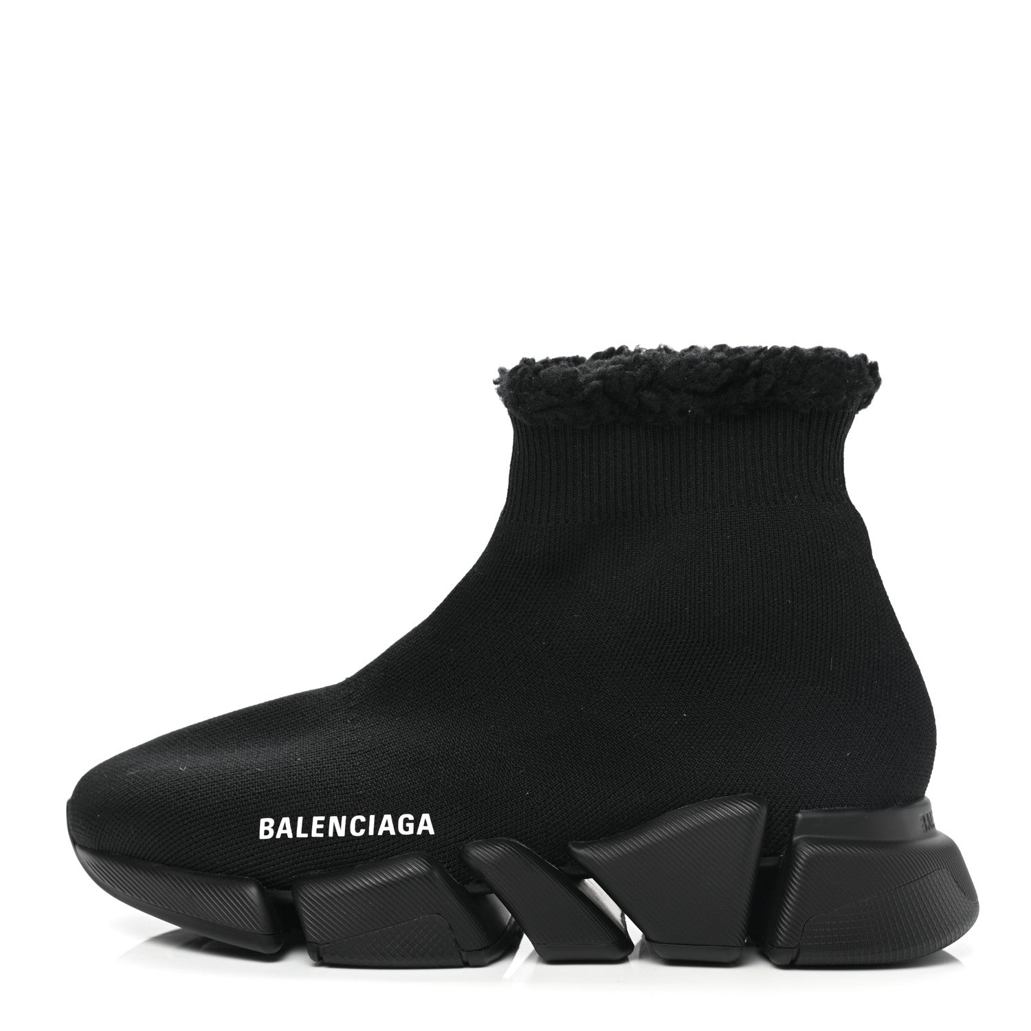 Balenciaga Technical 3D Recycled Knit Fake Fur Womens Speed 2.0 Sneakers 36 Monocolor Black 1 of 7
