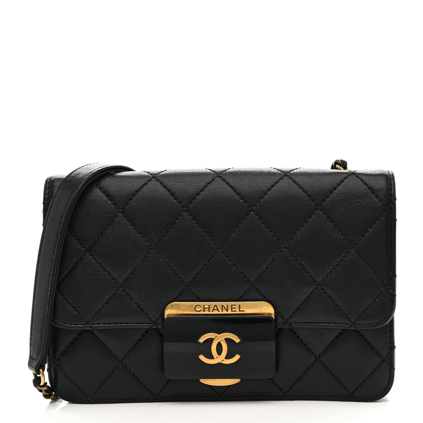 Sheepskin Quilted Mini Beauty Lock Flap Black