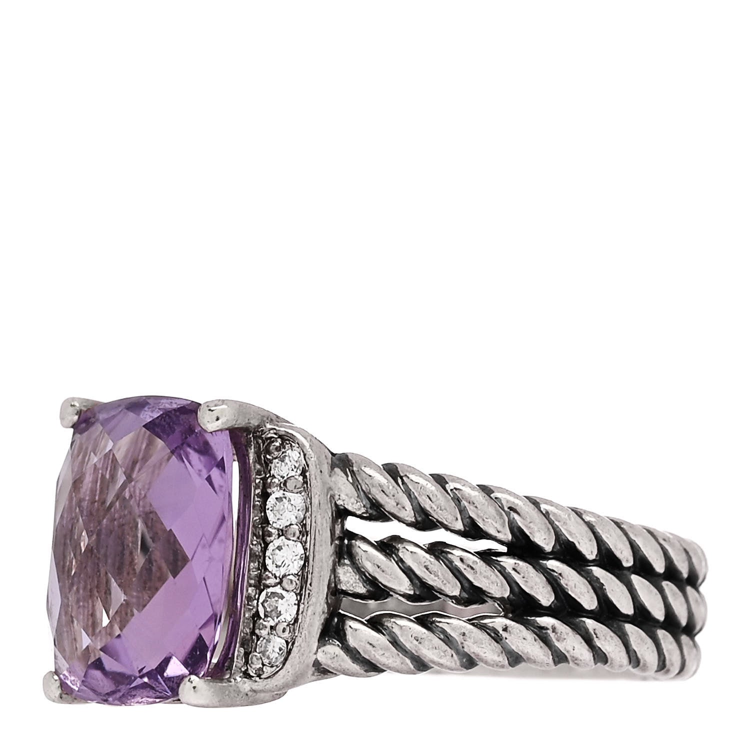 David Yurman Sterling Silver Diamond Amethyst 10mm Petite Wheaton Ring 51 5.75 3 of 5