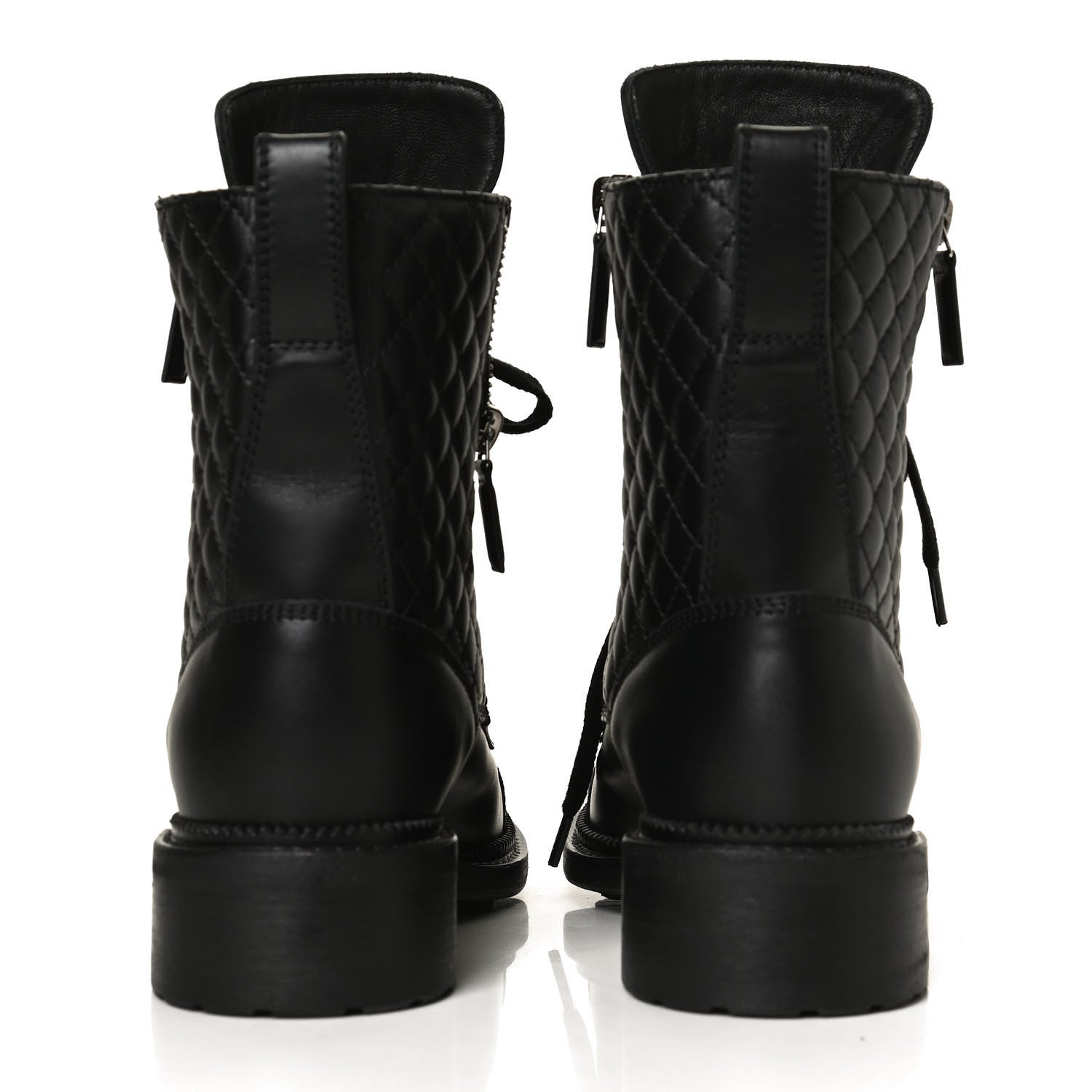 Chanel Calfskin Quilted Lace Up Combat Boots 36 Black 6 of 14