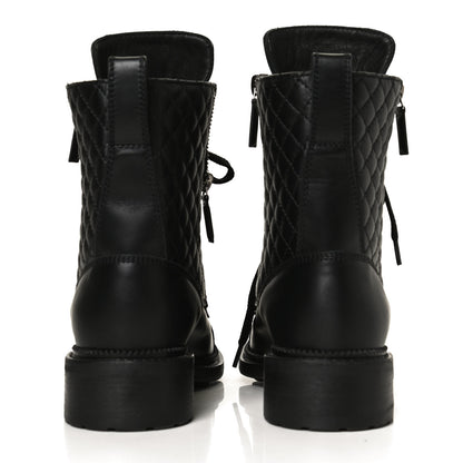 Chanel Calfskin Quilted Lace Up Combat Boots 36 Black 6 of 14