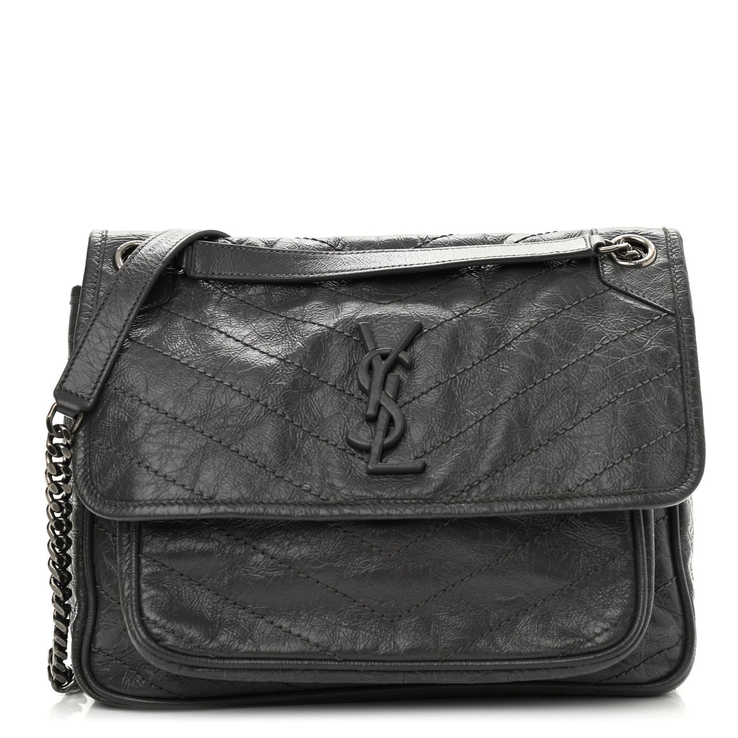 Crinkled Calfskin Matelasse Monogram Medium Niki Chain Pebble