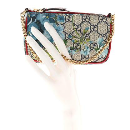 Gucci GG Supreme Monogram Blooms Mini Chain Bag Beige Blue Navy Hibiscus Red 2 of 7