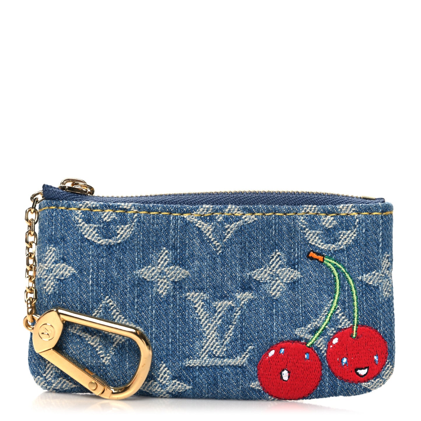LV X TM Monogram Denim Cerises Key Pouch Blue