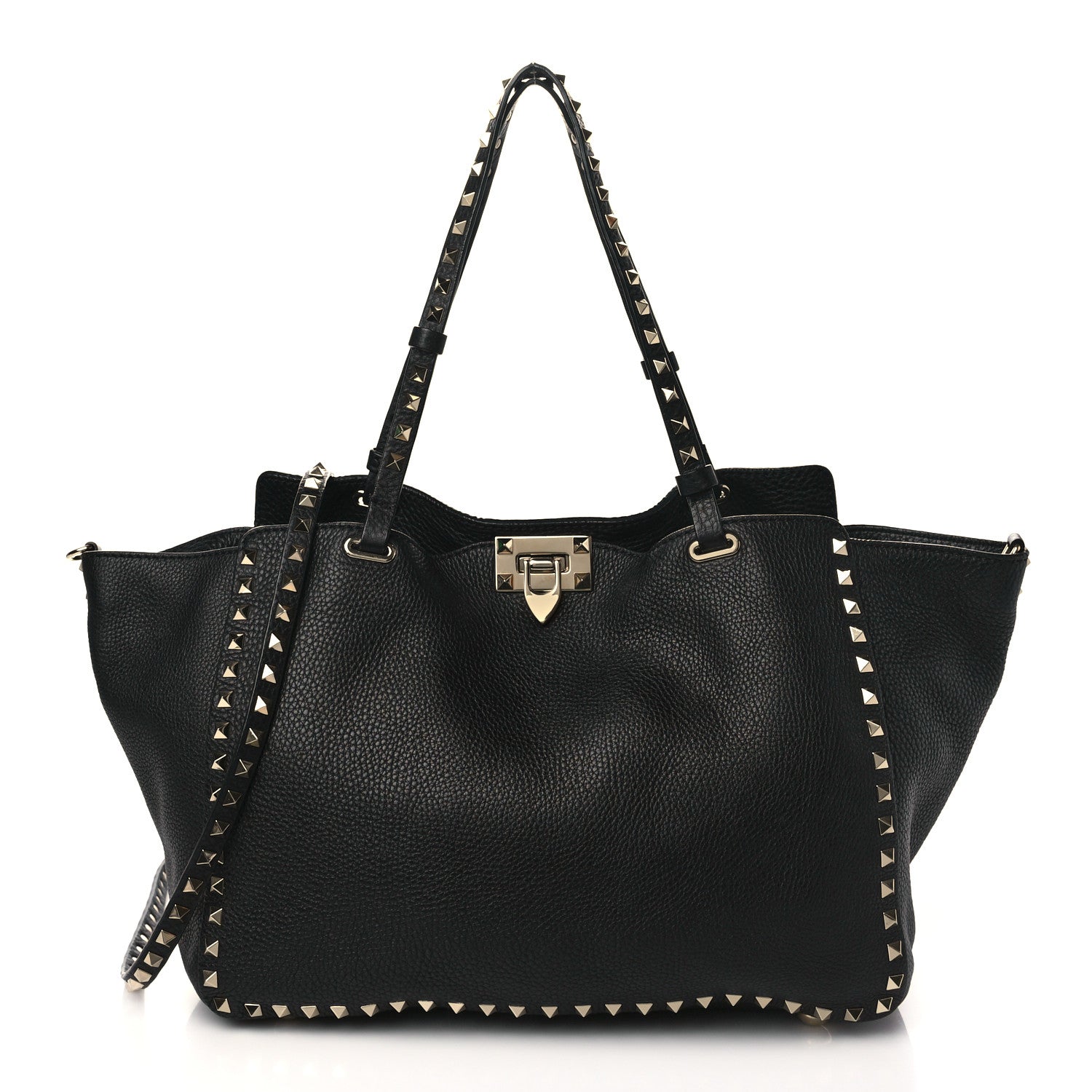Valentino Garavani Alce Printed Calfskin Medium Rockstud Tote Black 1 of 8