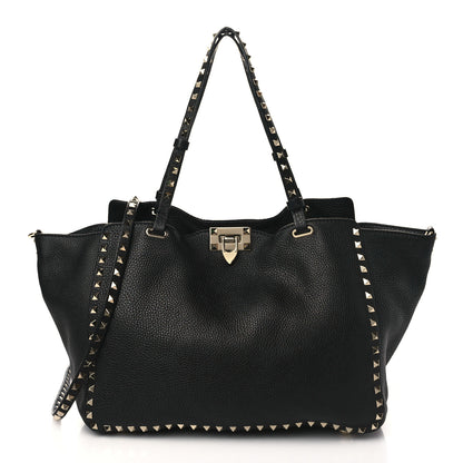 Valentino Garavani Alce Printed Calfskin Medium Rockstud Tote Black 1 of 8