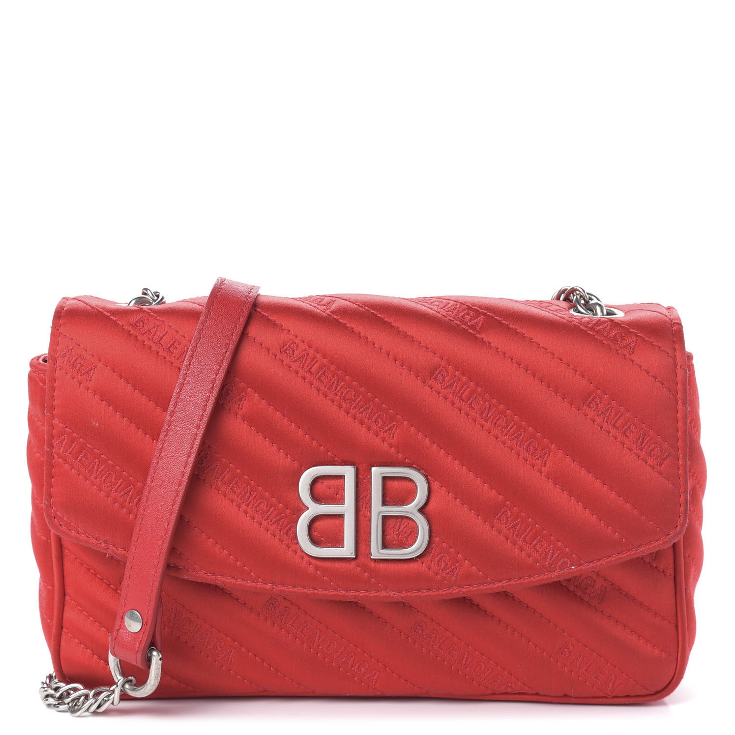 Satin Jacquard Logo Matelasse S BB Round Shoulder Bag Red