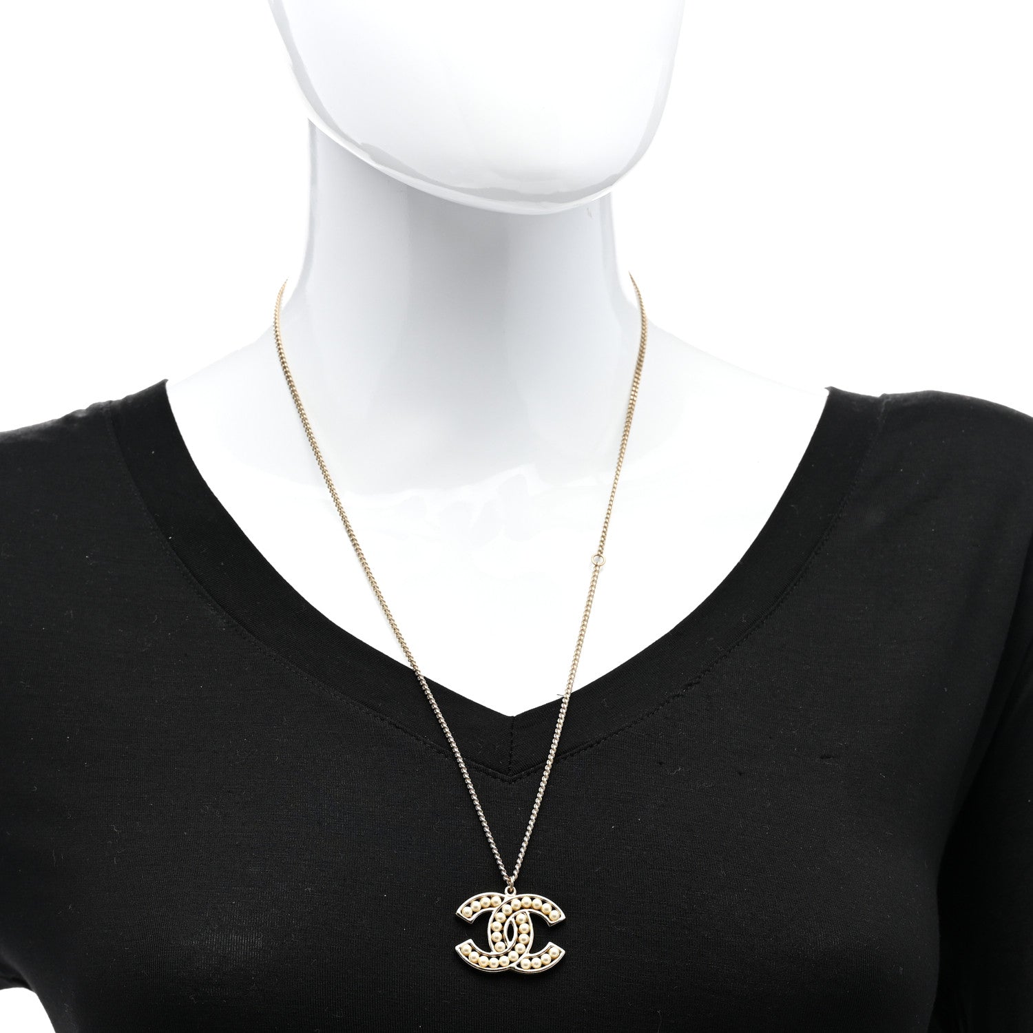 Chanel Pearl CC Pendant Necklace Light Gold 2 of 6