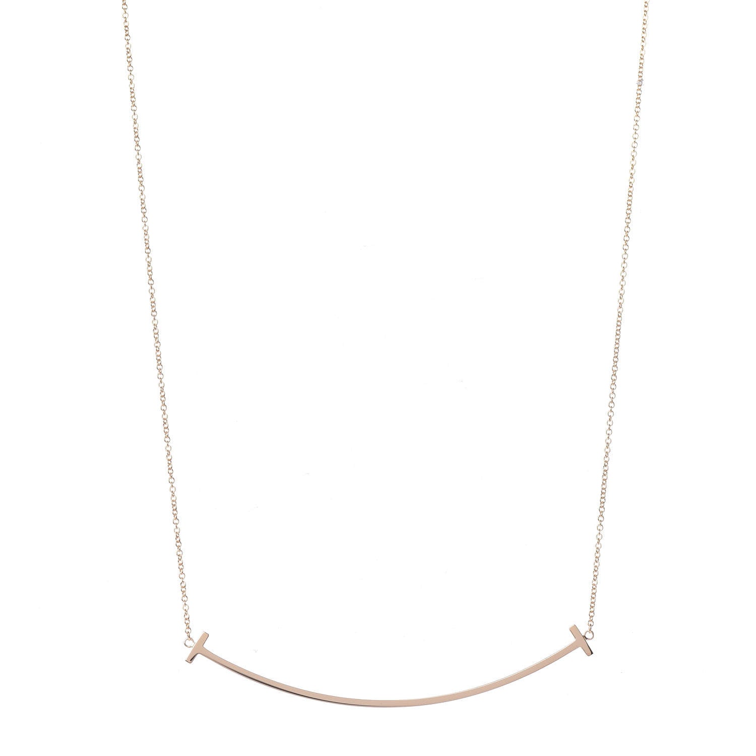 Tiffany 18K Rose Gold Large T Smile Pendant Necklace 1 of 6