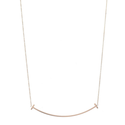 Tiffany 18K Rose Gold Large T Smile Pendant Necklace 1 of 6