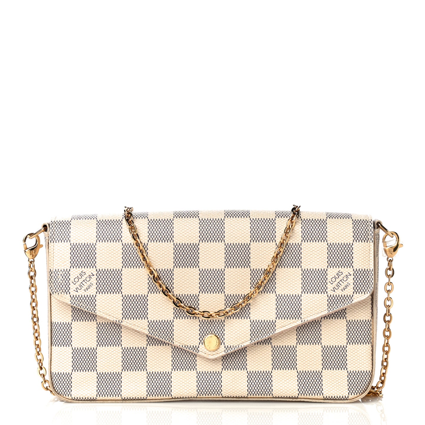 Damier Azur Pochette Felicie Chain Wallet Rose Ballerine