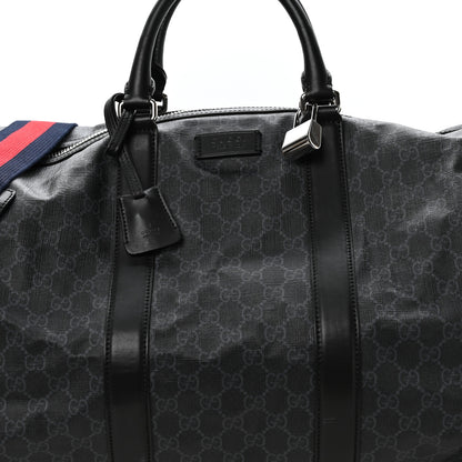 Gucci Soft GG Supreme Monogram Appia Calfskin Web Large Carry On Duffle Bag Black Grey 7 of 9