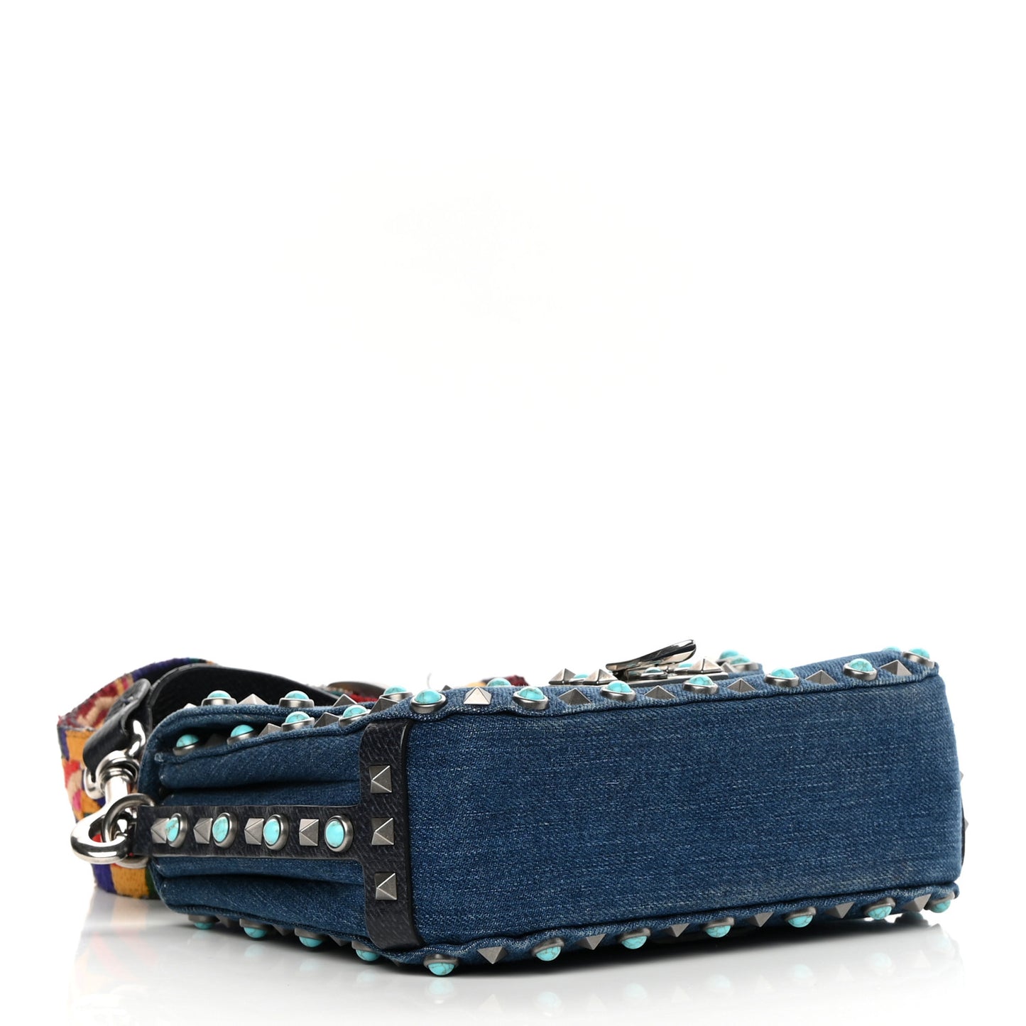 Denim Guitar Strap Rockstud Rolling Shoulder Flap Messenger Bag