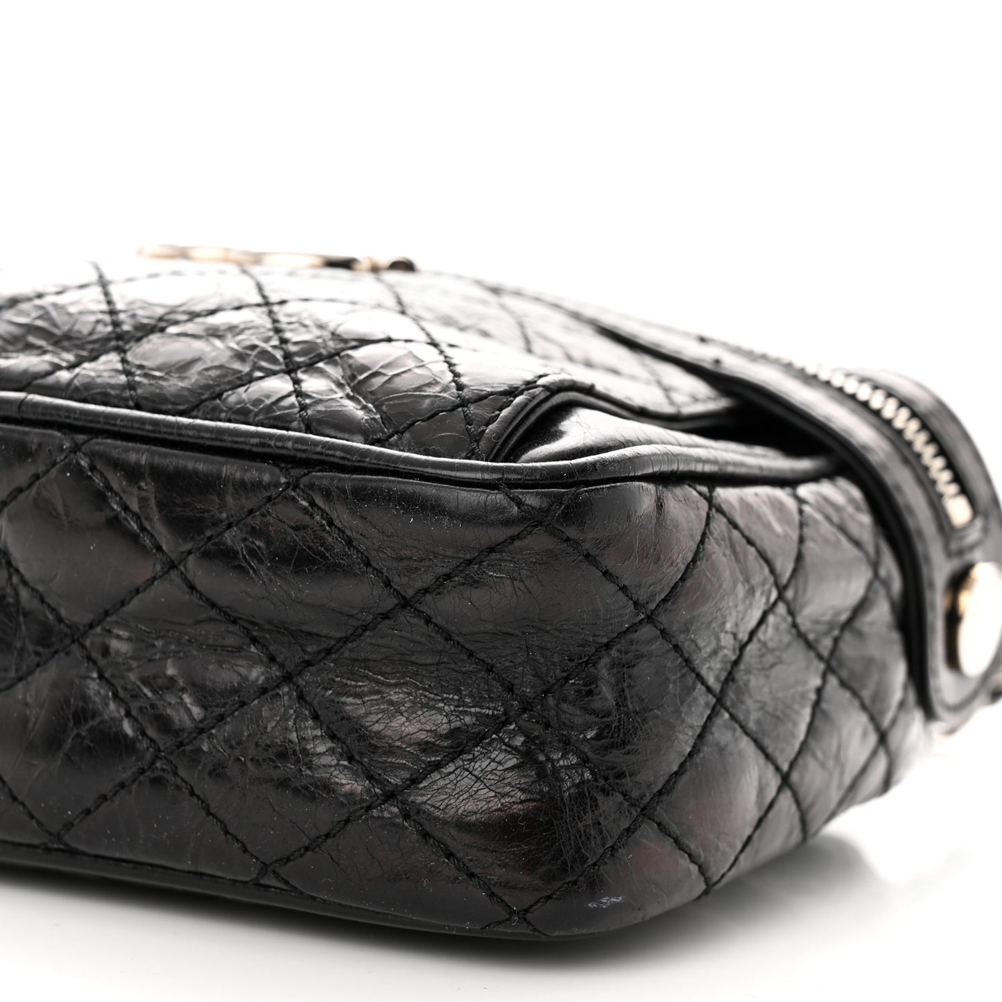 Glazed Crackled Calfskin Quilted CC Crossbody Black
