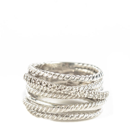 David Yurman Sterling Silver Pave Diamond Wide Crossover Cable Ring 5.5 1 of 5